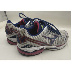 Mizuno Wave Inspire 8 Size 9.5W Blue Maroon Silver Running Shoes 8KN-24314 *USED